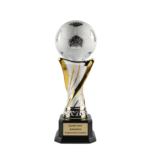 Premium Ceramic Soccer Trophy – Silver and Gold Champion Award with Custom Engraving – Soccer Trophy for Players Coaches and Soccer Teams – Recognition Award for Tournaments Leagues and Clubs