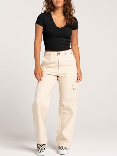 Tankaneo Womens Crop Tops Ribbed V Neck Short Sleeve Summer Basic Tees Slim Fit Y2k Shirts3