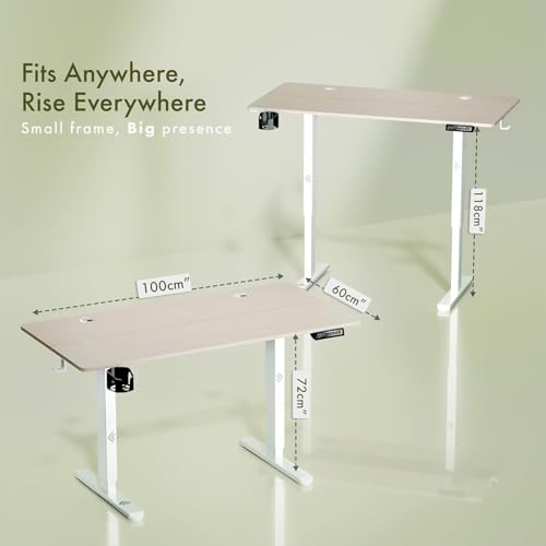 Image of ARTIKEL Artidesk Eco Electric Height Adjustable Table for Office Work & Home-Sit Stand Gaming Desk 80kg Load, Cup Holder, 2 Hooks,Cable Organizer 2Split Tabletop (Light Oak, 100x60 CM)