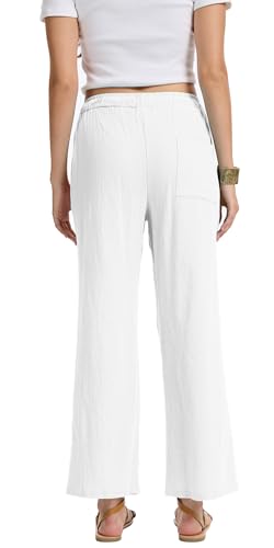YOCUR Women Casual Drawstring Straight Leg Pants Cotton Linen Beach High Waisted Trousers Flowy Lounge Lightweight Pants2