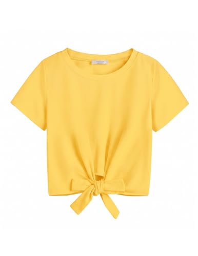 Image of Arshiner Girls Short Sleeve Shirts Tie Knot Front Tops T Shirts for Kids Crewneck Cute Casual Tie Dye Tee Blouse