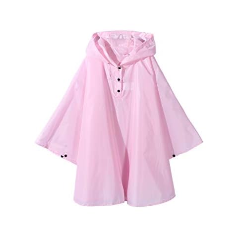 Kids Waterproof Poncho Toddler Ultra Lightweight Solid Color Hooded Rain Suit Cape School Raincoat for Boys Girls Pink Cover