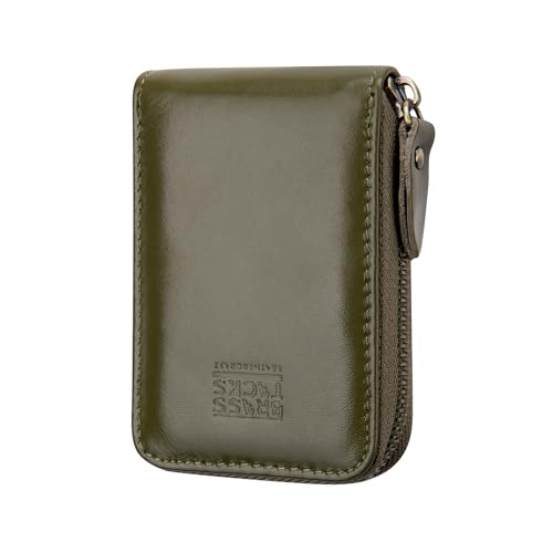 Image of Vintage Full Top Grain Leather Wallet RFID Blocking Multi Card Case with Zipper Pocket Card Holder for Men Women Gift Box