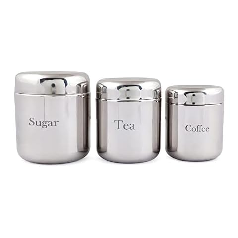 Qimacplus 3PCS Kitchen Canisters Set Food Sugar Coffee Tea Candy Storage Jars with lid Stainless Steel Food Jars Containers with Stainless Steel, Airtight and Printed Cover