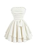 SHENHE Girl's Summer Party Holiday Dress Ruched Strapless Layered Ruffle Smocked Tube Dress White 12Y