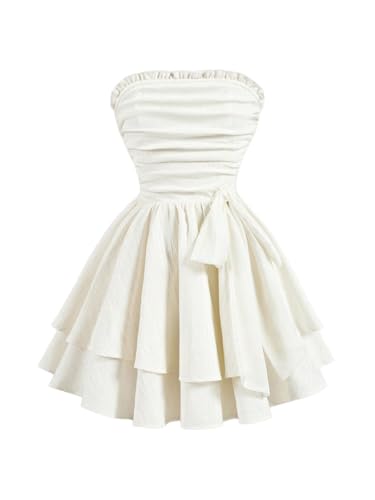 SHENHE Girl's Summer Party Holiday Dress Ruched Strapless Layered Ruffle Smocked Tube Dress