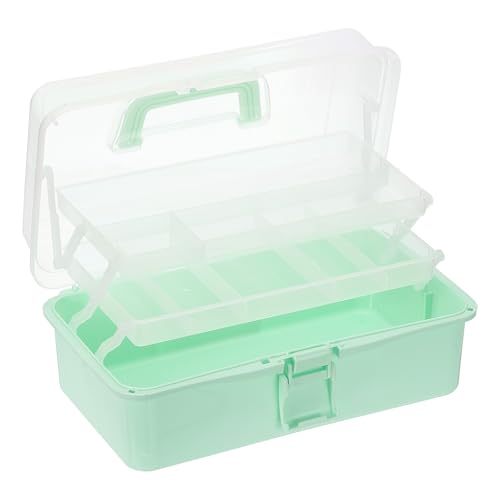Image of YOKIVE Art Supply Storage Organizer, Art Tool Storage Box 3-Tray Craft Box Art Supplies Organizer with Handle Buckle for Brushes Paints Stamps, Light Green