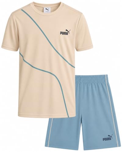 Image of PUMA Boys Active Shorts Set - 2 Piece Dry Fit T-Shirt and Performance Gym Shorts - Activewear Clothing Set for Boys (4-16)