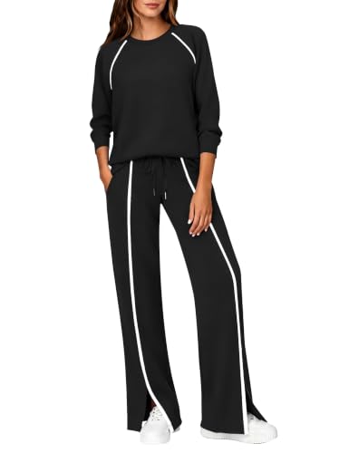 LOMON Women 2 Piece Sweatshirt Travel Outfits Lounge Wide Leg Tracksuit