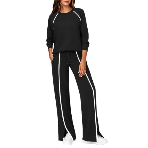LOMON Lounge Sets for Women 2 Piece Travel Outfits Wide Leg Pant Sets