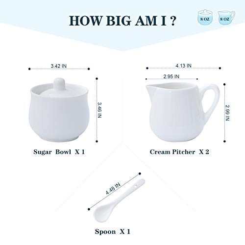 image for OMAYKEY 8 OZ Porcelain Sugar and Creamer Set Serving for Coffee Tea, W