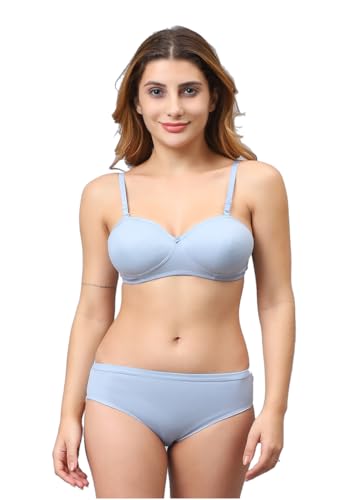 Image of Cotton Blend Light Padded Non Wired Full Coverage Bra and Panty Set Lingerie Set for Girls and Women