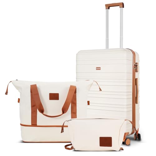 Carry on Luggage Set, 22x14x9 airline approved 100% PC hardshell, Lightweight TSA Locks Quiet Spinner Wheels Durable Zipper, Travel Luggage for Men Women, Y02 Beige (20