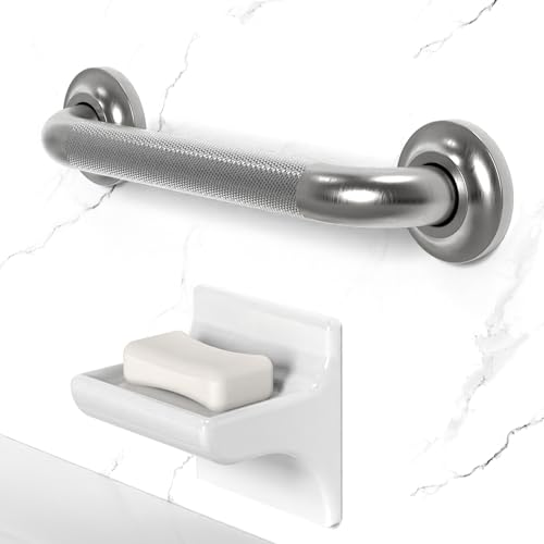 AmeriLuck Grab Bar with Knurled Anti-Skid Grip, ADA Compliant 500lbs Supporting, Stainless Steel Brushed Nickel (12in, 1PK)