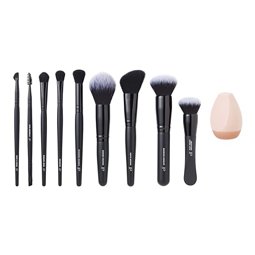 e.l.f. Ten Out Of Ten Brush Set 10 Piece Brush Kit Brushes For Face Makeup Eyes Brows & More Made With Synthetic Bristles Vegan & Cruelty-Free