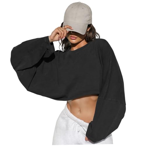Sweat-shirt court ample en viscose respirante pour femme | Confort quotidien taille L