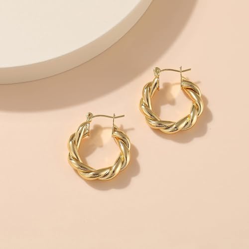 Image of Shining Diva Fashion Anti Tarnish Jewellery Celebrity Inspired 14k Real Gold Plated Simple Plain Link Chain Chunky Huggie Hoop Trendy Stylish Copper Earrings for Women Girls