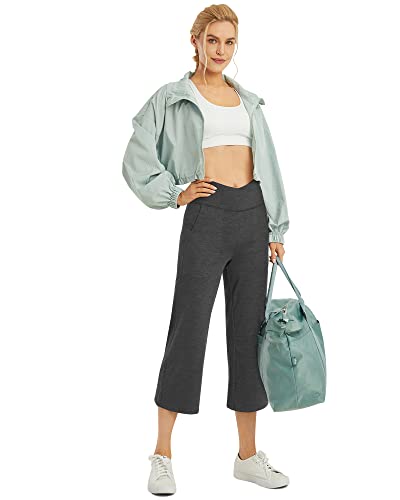 Image of G4Free Capri Pants for Women Wide Leg Yoga Dress Capris with Pockets Cross Loose Casual Work Crop Pants