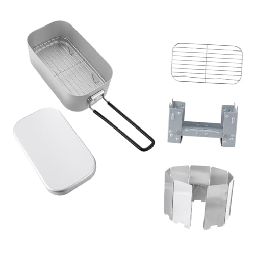 LOEFLIFA 便携アルミ製ランチコンテナ 蒸しラック付き 軽量折りたたみ式 キャンプや旅行に 食品保存用 多機能アウトドアランチボックス