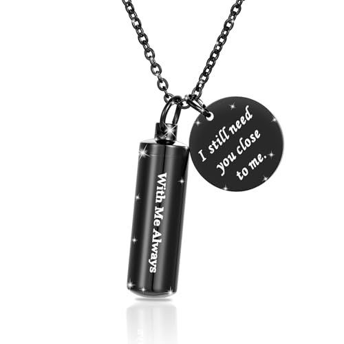 Cremation Cylinder Necklace for Ashes Stainless Steel Urn Locket Pendant Ashes Holder Memorial Jewelry - With Me Always