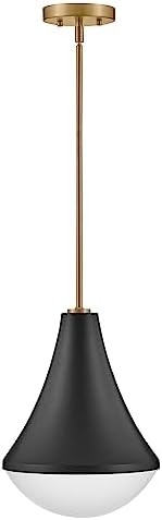 Lark Haddie Modern Pendant Light, Customize Height from Even or Sloped Ceilings, Unique Mid Century Silhouette, Black and Lacquered Brass
