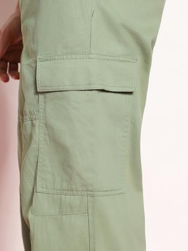 Image of Urbano Fashion Men's Loose Baggy Fit Solid Cargo Chino Trouser Pant with 6 Pockets Non-Stretchable