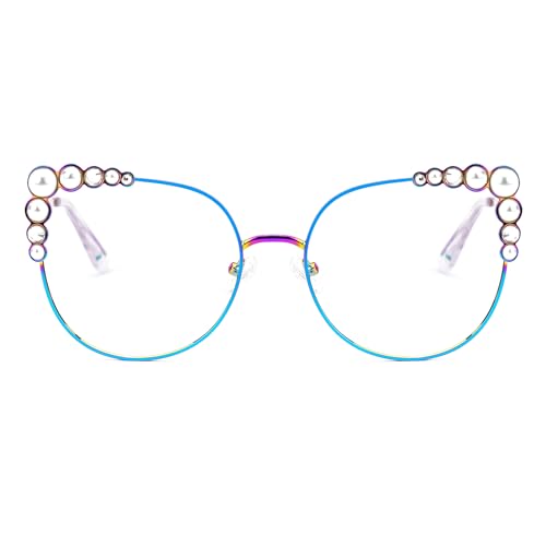 Image of Zeelool Stylish Metal Cat Eye Glasses Frame for Women with Non-prescription Clear Lens ZJGM751692-04 Multicolor, Large