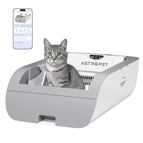 AstroPet Offen Automatische Katzentoilette mit App-Steuerung XXL Katzenklo Selbstreinigend 65L Großes Fassungsvermögen für mehrere Katzen Einfache Reinigung