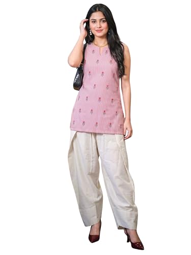 Image of Youthnic Women's Cotton Embroidered And Stripes Work Summer Wear Straight Kurti With farshi Salwar | Co Ord Set for Women Stylish | Office wear Kurta Set