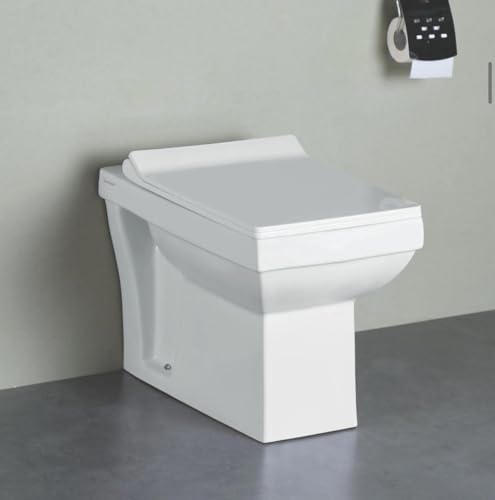 Image of Floor Mounted Ceramic Commode /EWC /Western Toilet /European Commode /Water Closet With Seatcover For Bathrooms 14 X 21 X 16 Inch P TRAP OUTLET