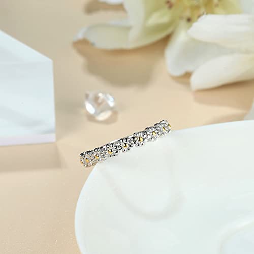Milacolato 925 Sterling Silver Daisy Rings For Women Comfort Fit Dainty Simple Flower Stacking Ring 18K White Gold Plated Wedding Band Rings For Women Girls #TOP3