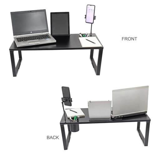 Image of Isomars Bed Desk /Floor Desk with Mobile Holder 76cm x 35.5cm (30 inch x 14 inch) Laptop Study Table for Work from Home, Online Classes, Card Games and Kid's Activities (with Holder: Black)