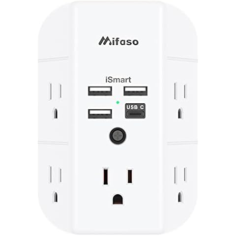 Wall Outlet Extender with Outlet Splitter Surge Protector USB Wall Charger with 5 Outlet Extender and 3 USB Ports, 1 USB C, 3-Sided Power Strip Multi Plug Outlets Cover