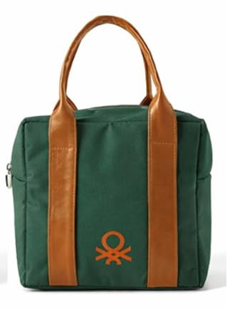 Image of United Colors of Benetton Lunch Bag for Women & Men, Insulated Bag, Tiffin Lunch Bag for Office /College /School, Bottle Holder, Lightweight, Durable Handles, Multiple Pockets (Dark Green)
