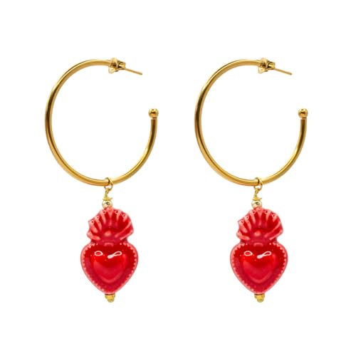 MARARDI Pendientes Mujer Italianos Cerámica de Caltagirona Circo Rosso Largos Handmade Joyería Italiana Originales Elegantes para Diario Bodas Eventos Ocasiones Especiales