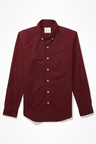 Image of American Eagle Men Burgundy Slim Fit Oxford Button-Up Shirt