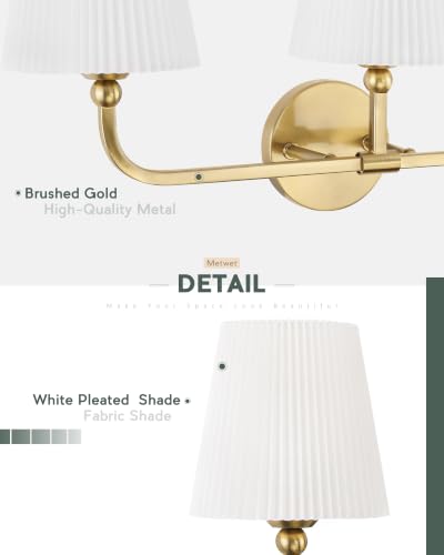 Image of 3-Light Brushed Gold Bathroom Vanity Light, Pleated Fabric Shade