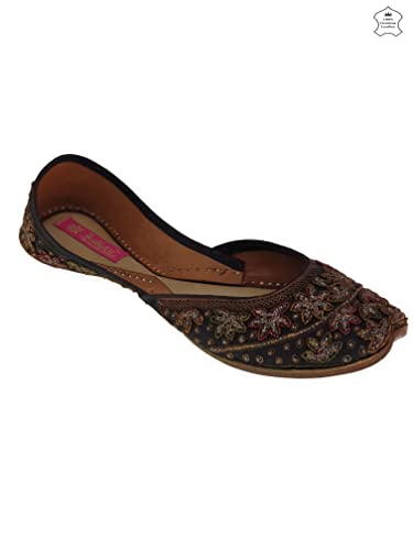 Image of Fulkari Women's Mirror Genuine Soft Leather Embroidered Jutis | Bite and Pinch Free Jutti | Punjabi Formal Juttis | Girl's Wedding Flat Ladies Mojari | Formal Ethnic Juti |