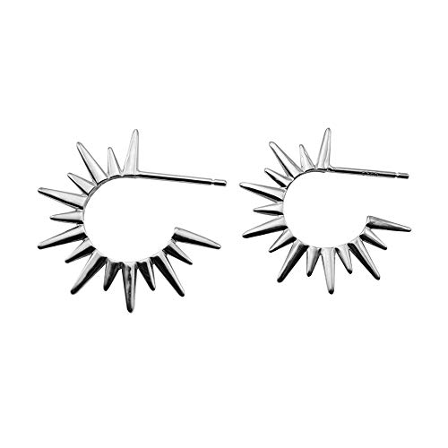 Punk Spike Sunlight Stud Small Hoop Earrings for Women S925 Sterling Silver Open Hoops Half Open Piercing Post Huggie Hoops White Gold Plated Hypoallergenic Jewelry Gifts Bff Birthday Mom