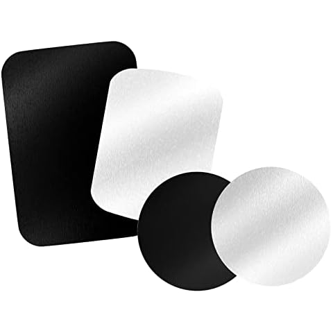 Tryone Metal Plate for Magnetic Car Mount 4 Pack Disc with 3M Adhesive Compatible with Phone Magnets/Cell Phone Automobile Magnet Cradles, No Logo or Hole, 2 Rectangle 2 Round, Black&Silver Cover