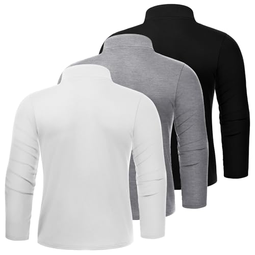 Riyiper 3 Pcs Men's Big and Tall Cotton Shirts Mock Turtleneck Long Sleeve Tops Loose Fit Plus Size Casual Basic Tees2