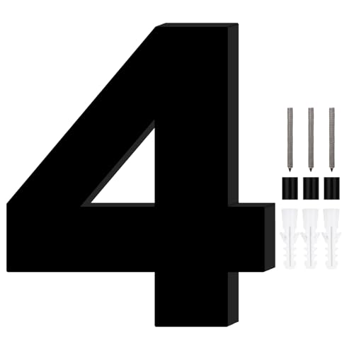 Números Casa Exterior,Numeros para Casa Exterior,Aspecto Flotante,Altura 20 cm/7.87 Pulgadas,Espesor 1 cm/0.39 Pulgadas,Acrílico de Calidad,Resistente al Viento y a la Lluvia,Negro (Numero 4)