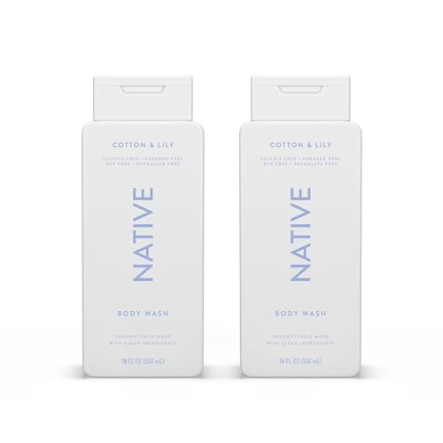 Native Body Wash Contains Naturally Derived Ingredients | For Women & Men, Sulfate, Paraben, & Dye Free Leaving Skin Soft and Hydrating | Cotton & Lily 18 oz - 2 Pk