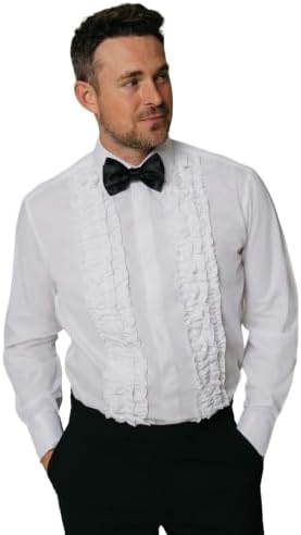 Dobell Mens White Dress Shirt Regular Fit Ruffle Front-15.5 Fashion