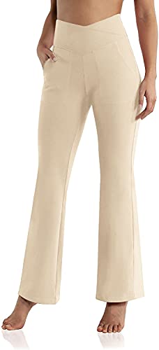 Esobo Calça feminina de ioga bootleg com bolsos cintura alta cruzada perna larga treino bootcut calç