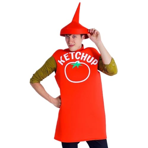 Costume moutarde pour homme et tenue ketchup femme pour spectacle sur scène et bals masqués