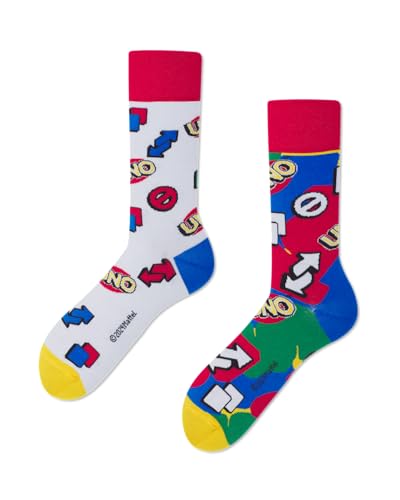 Many Mornings Bunte Lustige Socken UNO Karten Motiv Unisex Baumwollsocken Größe 43-46 Originelle Geschenkidee für Damen und Herren Skurrile Alltagssocken Spaßige Modeaccessoires
