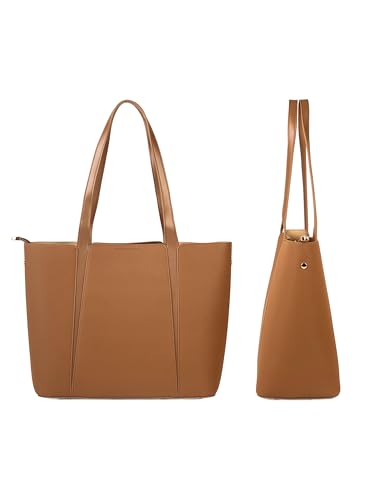 Image of Camille Tote Bag for Women with 3 Compartments & 14 inch Laptop Space, Minimalist Structured Shoulder Handbag with Magnetic Snap & Zipper Closure |
