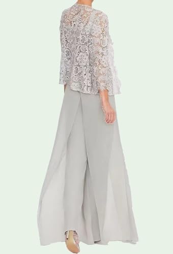 3 Piece Lace Chiffon Ruffles Zipper Formal Mother of The Bride Pantsuits with Hollow Applique Jackets for Women4