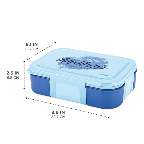 Image of Milton Bravo 3 Inner Stainless Steel Tiffin Box for School, 3 Partition, Steam Release Plug| PU Insulated, Leak-Proof, Food Grade I Lunch Box for Kids Boys,Girls with Snap Lock Lid, 600 ml, Light Blue